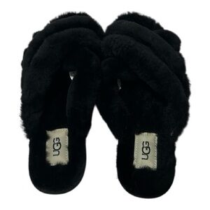 UGG Women's Cozy Black Lamb Fur Slippers